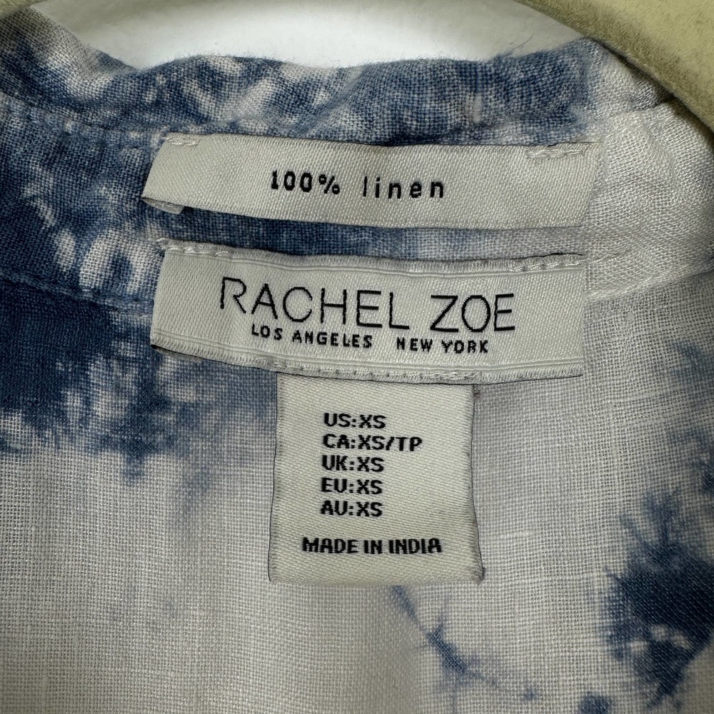 Racheal Zoe babydoll 100% Linen Lagenlook peplum oversized top XS White Blue - Picture 10 of 12